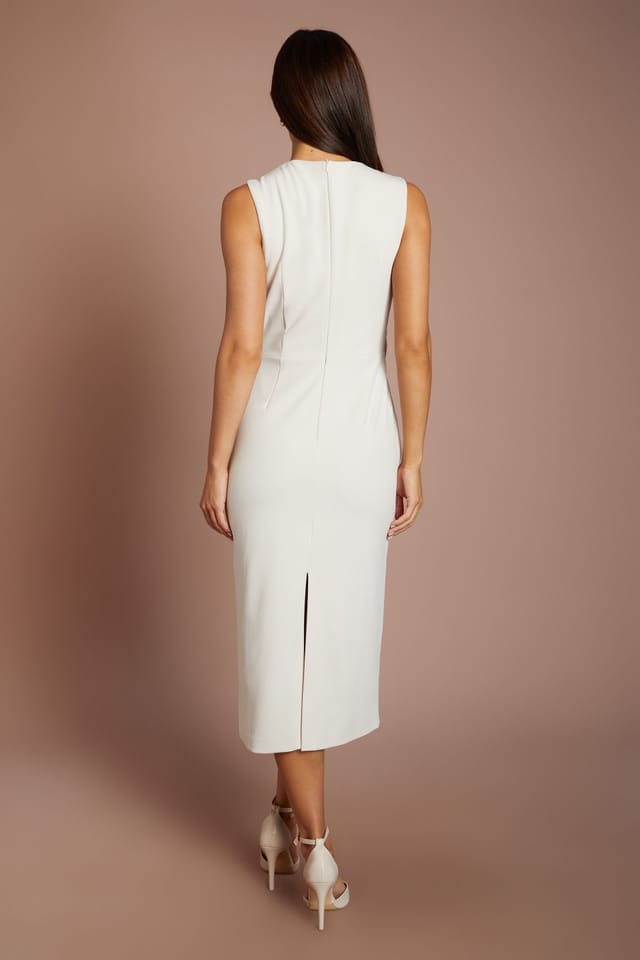 Coast Coast Women's Cross Over Detail Crepe Pencil Midi Dress in Ivory - 3