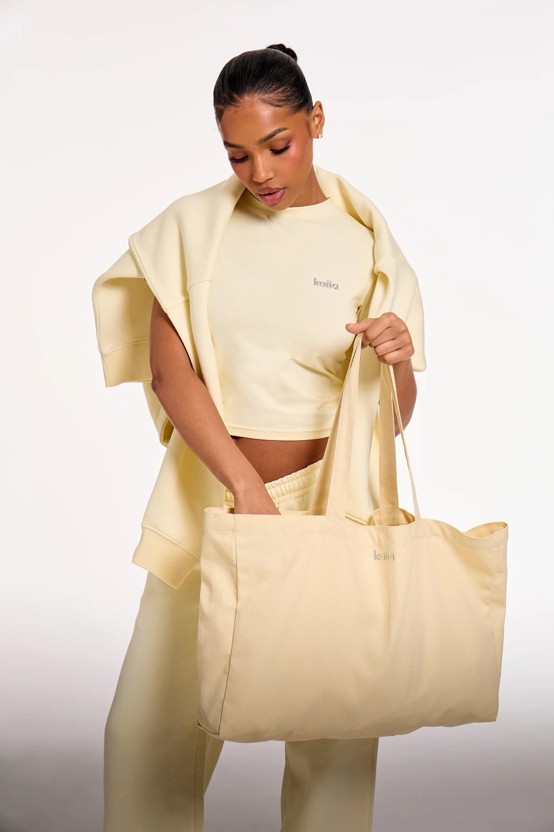 Kaiia Kaiia Chrome Logo Tote Bag in Lemon