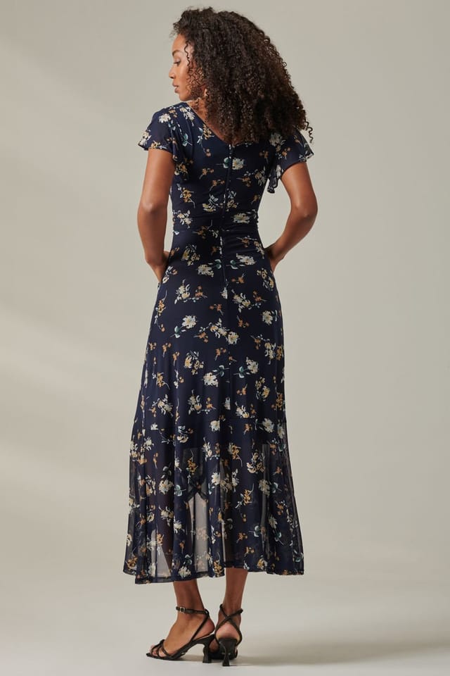 Jolie Moi Jolie Moi Women's Heleyna Ruffle Hem Mesh Maxi Dress in Navy - 2