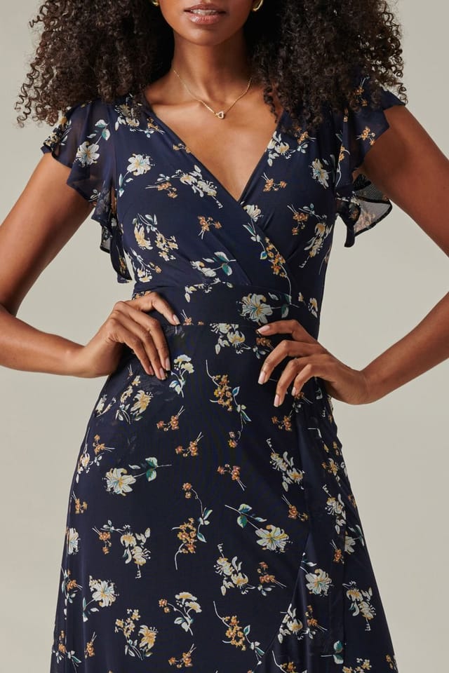 Jolie Moi Jolie Moi Women's Heleyna Ruffle Hem Mesh Maxi Dress in Navy - 3