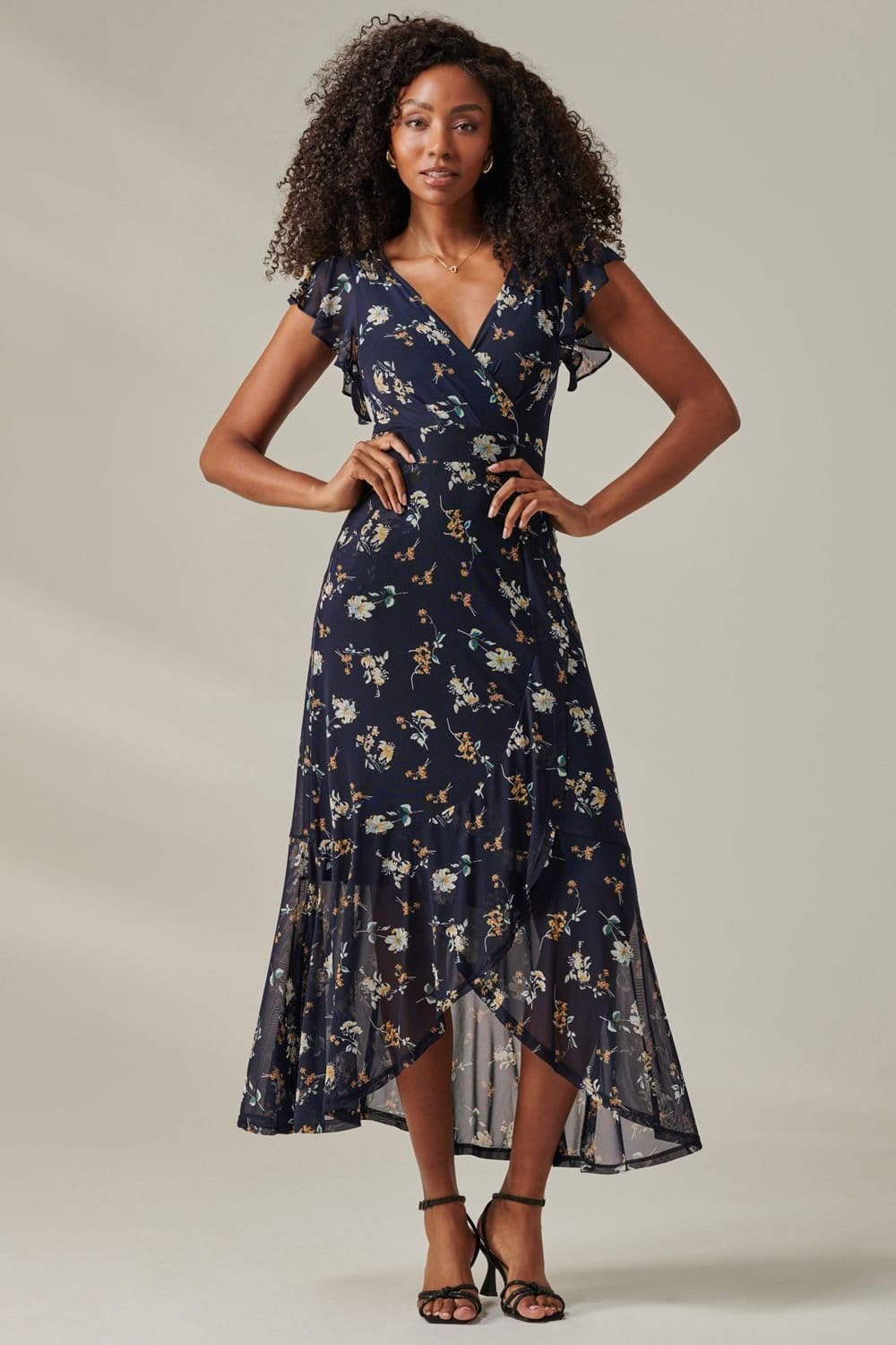 Jolie Moi Jolie Moi Women's Heleyna Ruffle Hem Mesh Maxi Dress in Navy - 4