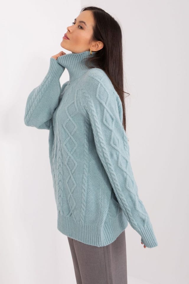Love Lace Love Lace Women's Acrylic Plaid Turtleneck Sweater Long Sleeve Style 189222 in Mint - 2