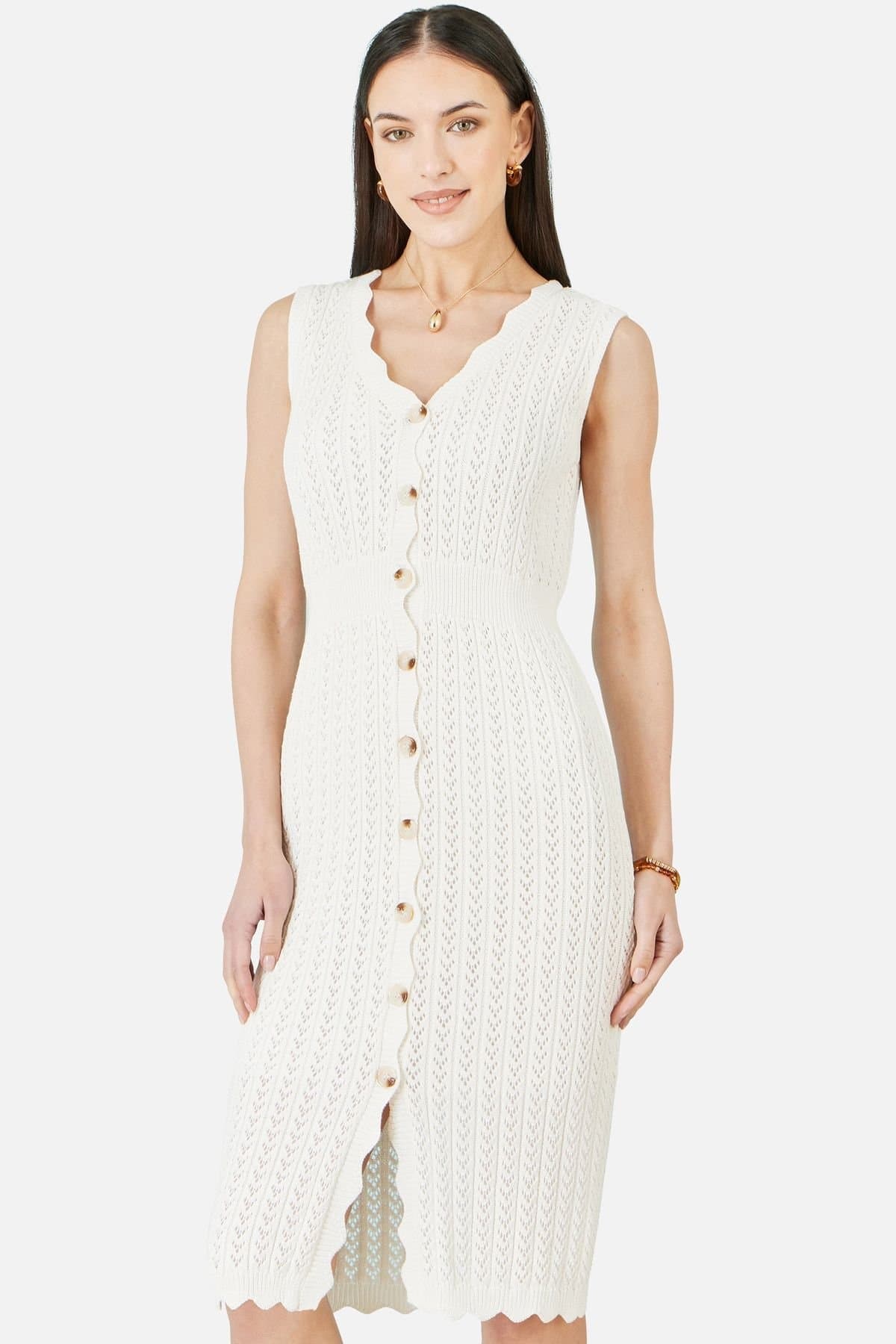 Yumi Yumi Ivory Cotton Crochet Knit Dress in Warm White