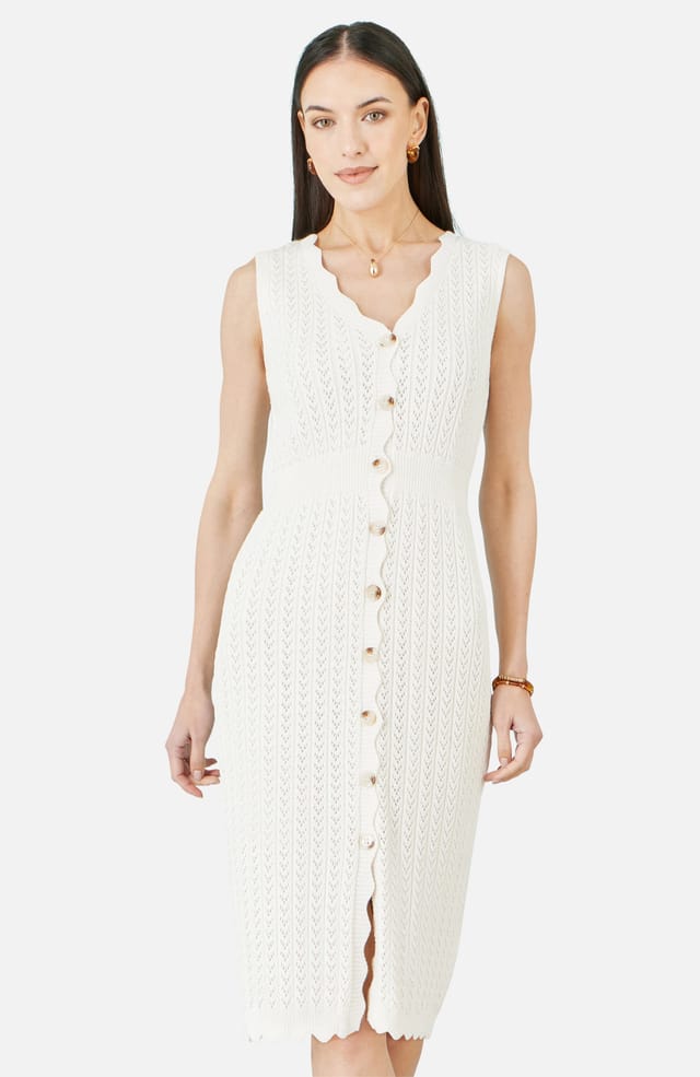 Yumi Yumi Women's Ivory Cotton Scallop Crochet Knitted Dress in Warm White - 2