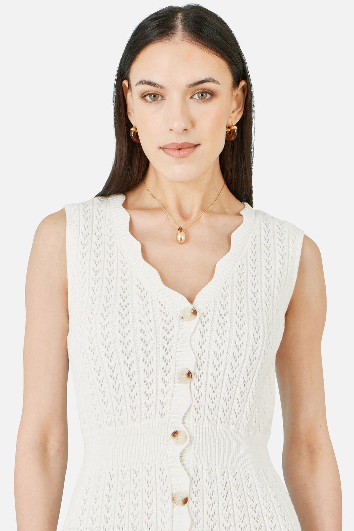 Yumi Yumi Women's Ivory Cotton Scallop Crochet Knitted Dress in Warm White - 4