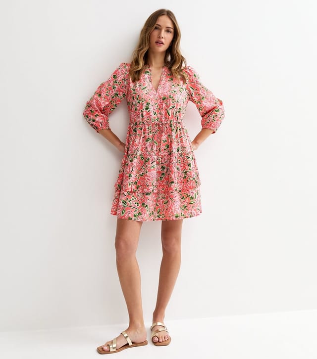 New Look Women's Pink Floral Tiered Mini Dress New Look - 2