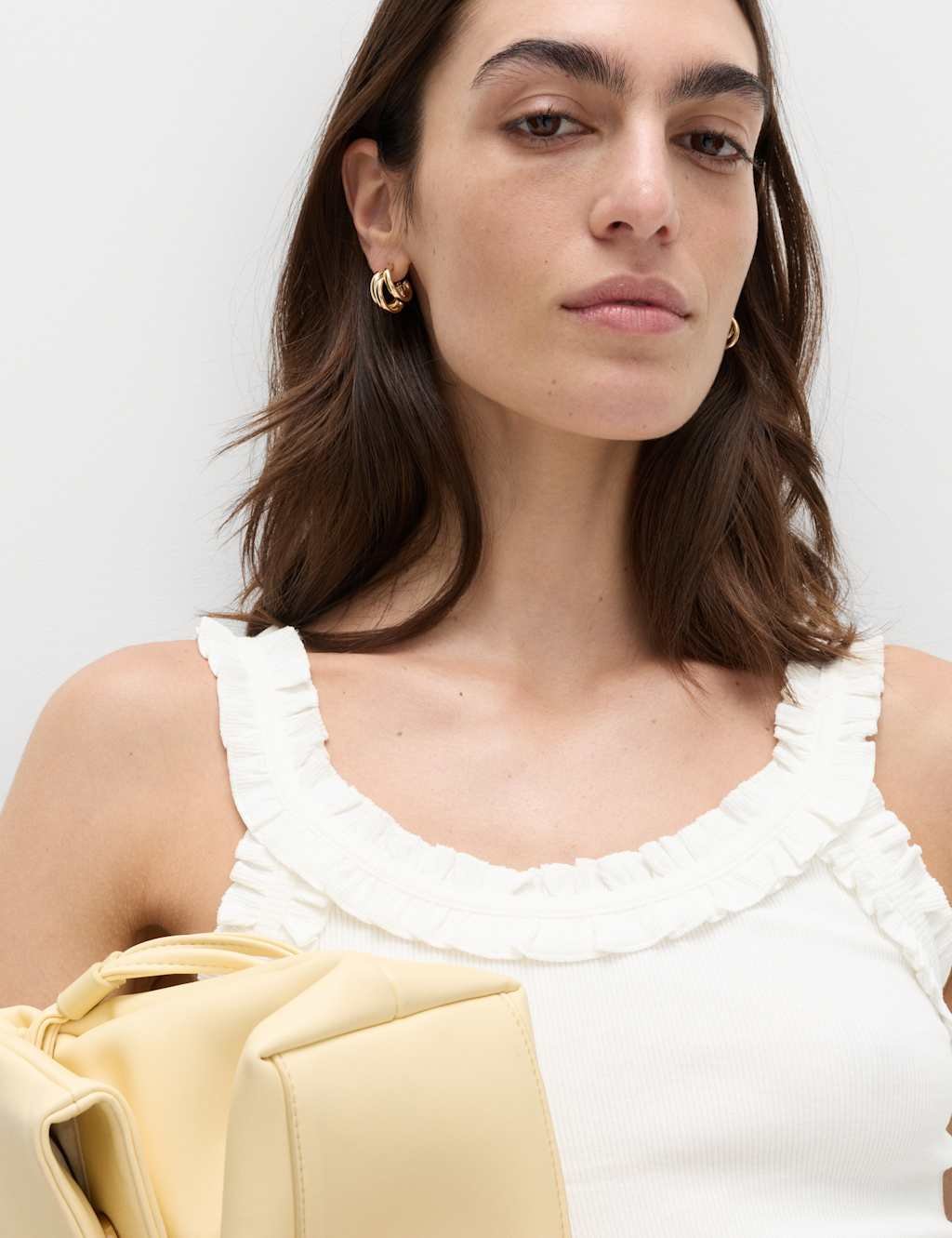 Marks & Spencer M&S Cotton Rich Frill Strap Vest Soft White - 2