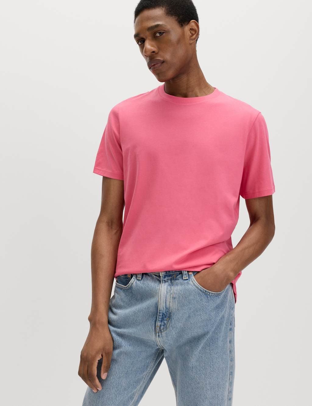 Marks & Spencer M&S Pink Pure Cotton Crew Neck T-Shirt