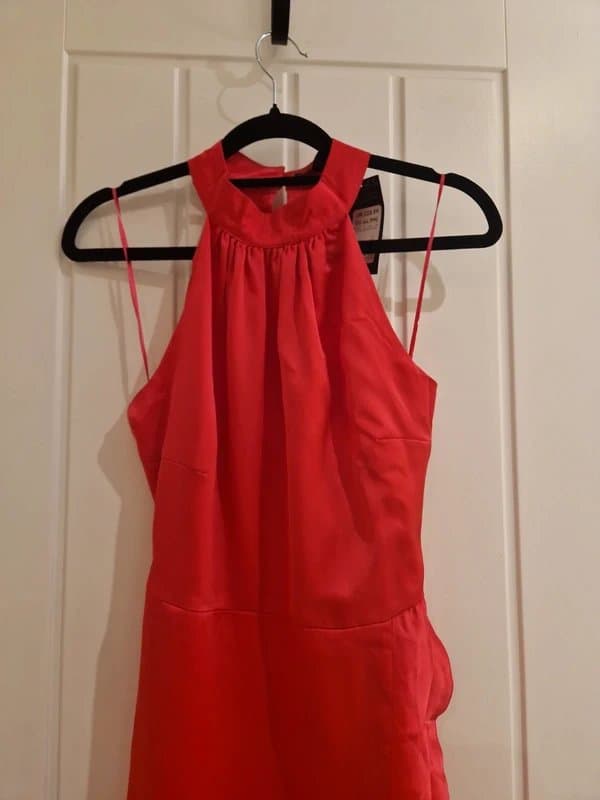 New Look Pink halter neck ruffled midi dress