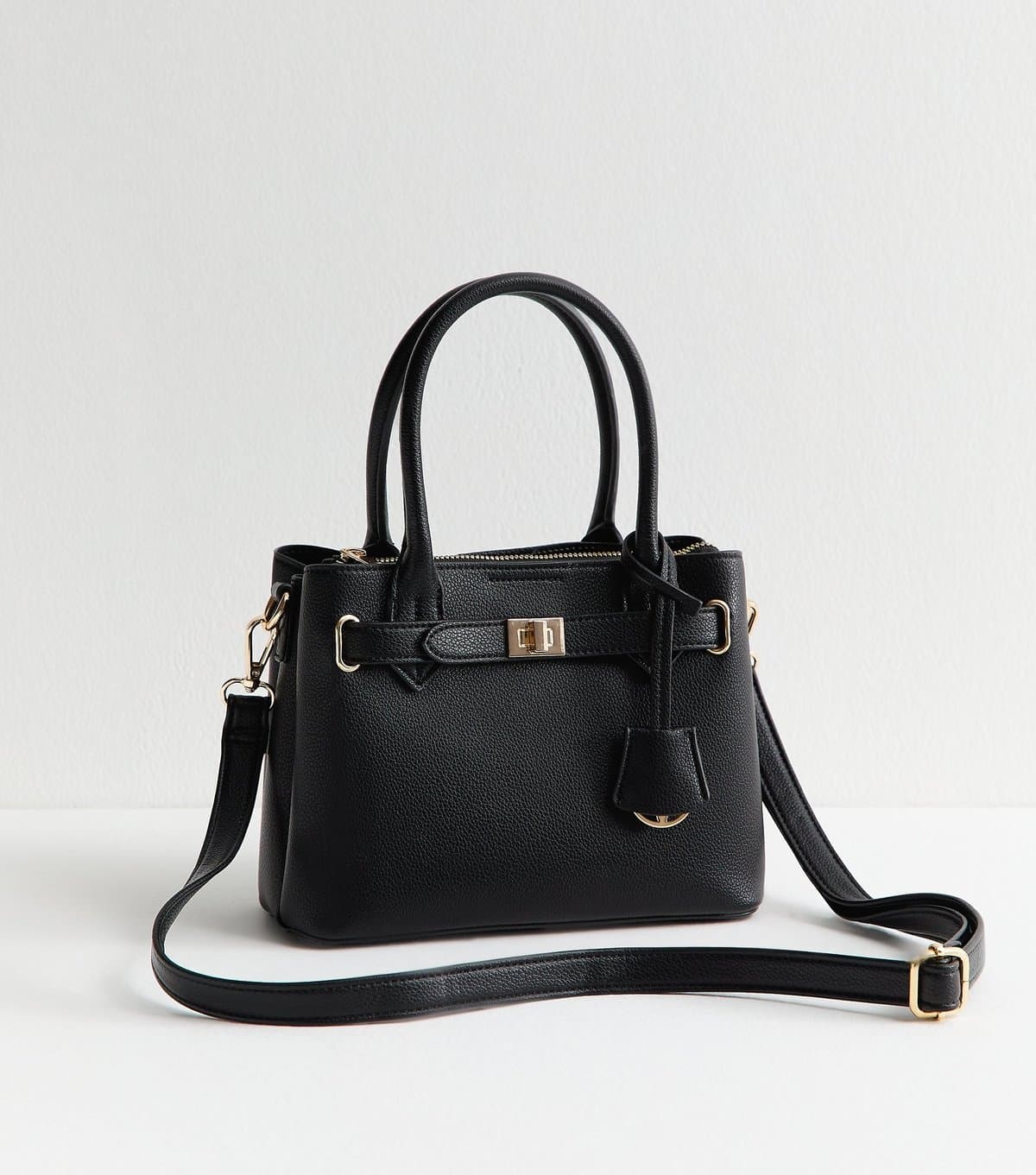 New Look Black Faux Leather Mini Triple Compartment Tote Bag New Look