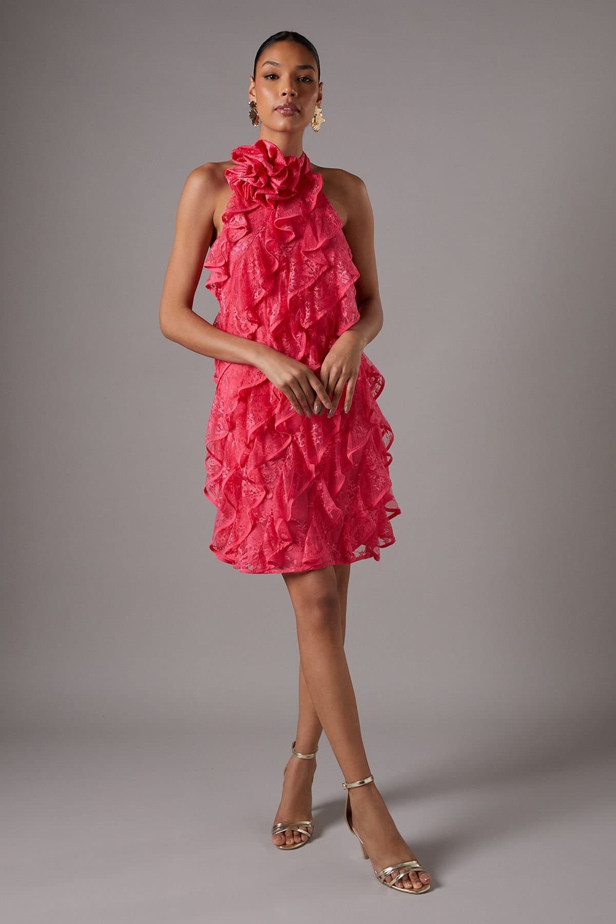 Coast Coast Women's Lace Frill Mini Dress in Coral