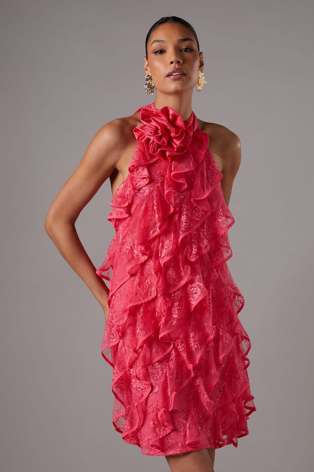 Coast Coast Women's Lace Frill Mini Dress in Coral - 2