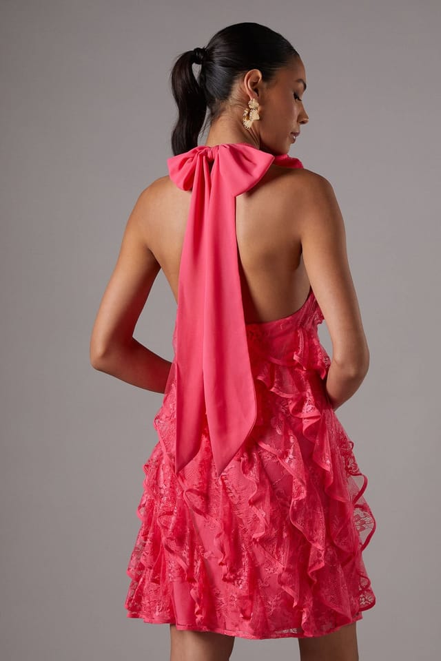 Coast Coast Women's Lace Frill Mini Dress in Coral - 3