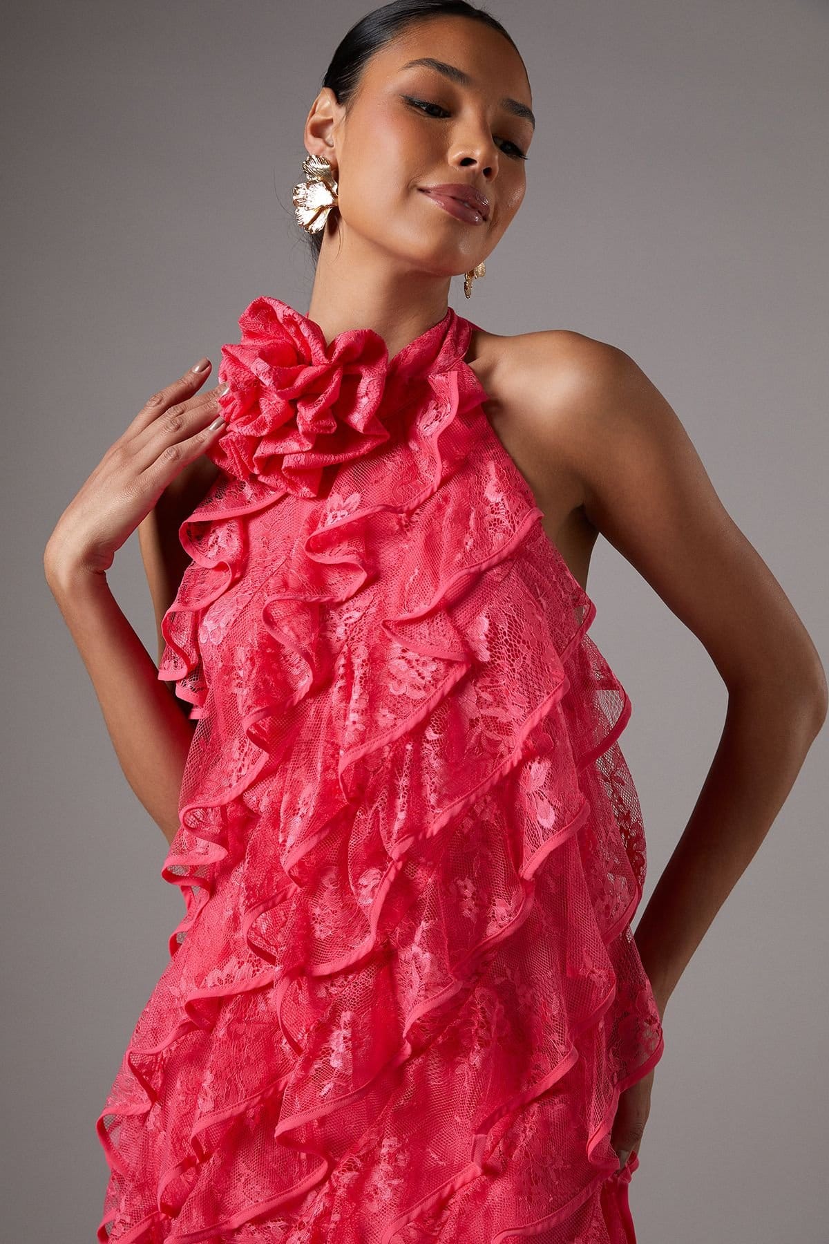 Coast Coast Women's Lace Frill Mini Dress in Coral - 4