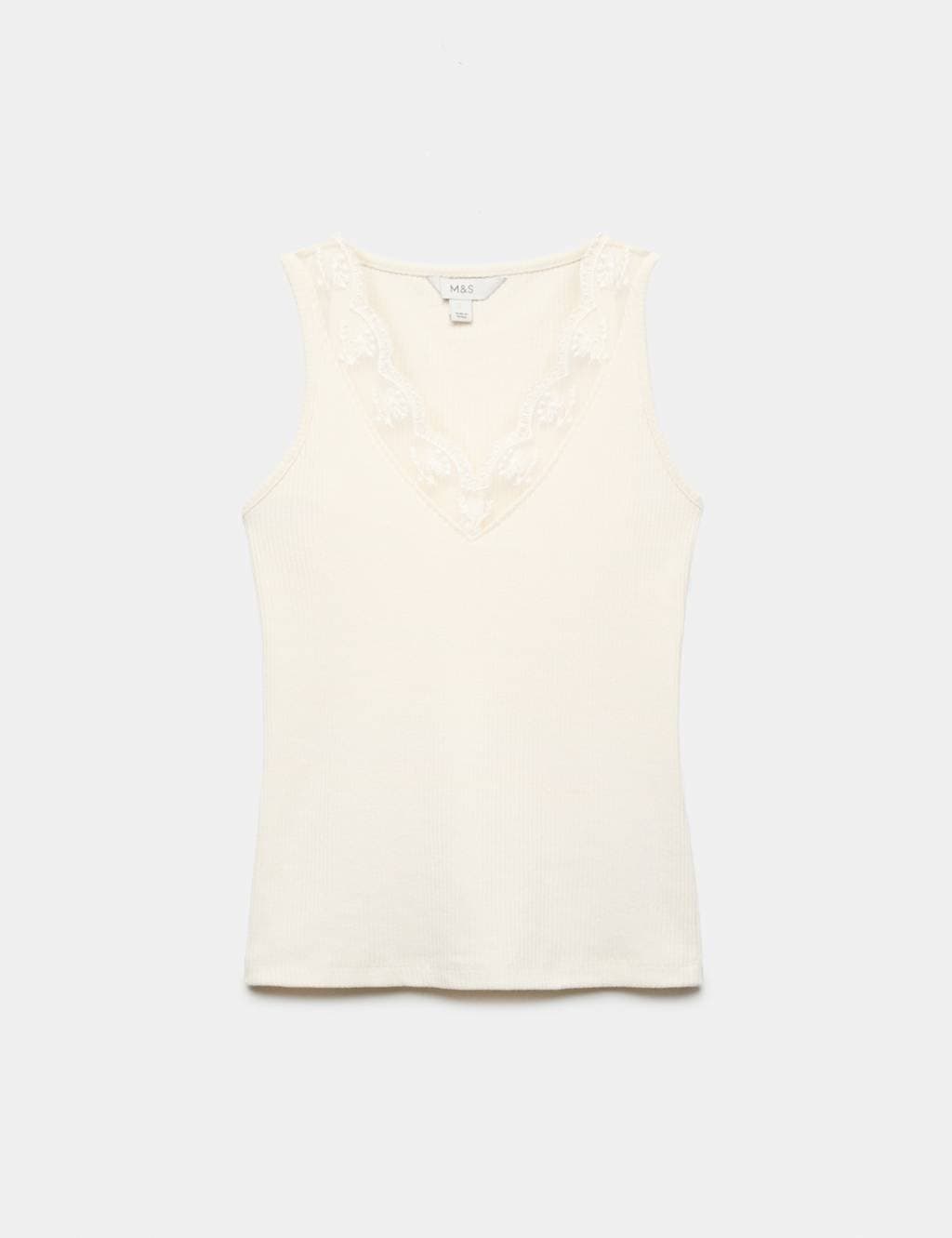 Marks & Spencer M&S Ribbed Lace Trim Vest Cream