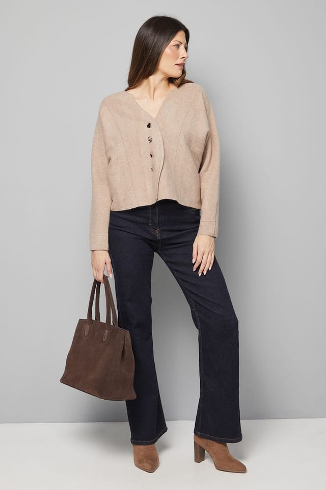 Wallis Wallis Women's Curved Knitted Jacket in Camel - 2