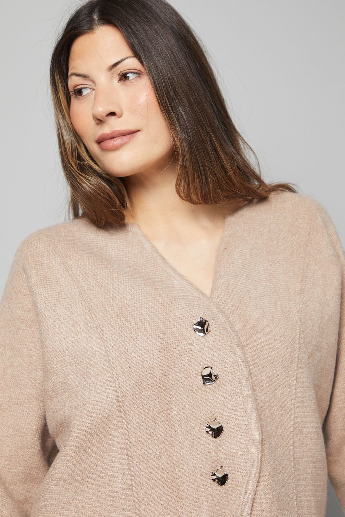 Wallis Wallis Women's Curved Knitted Jacket in Camel - 4