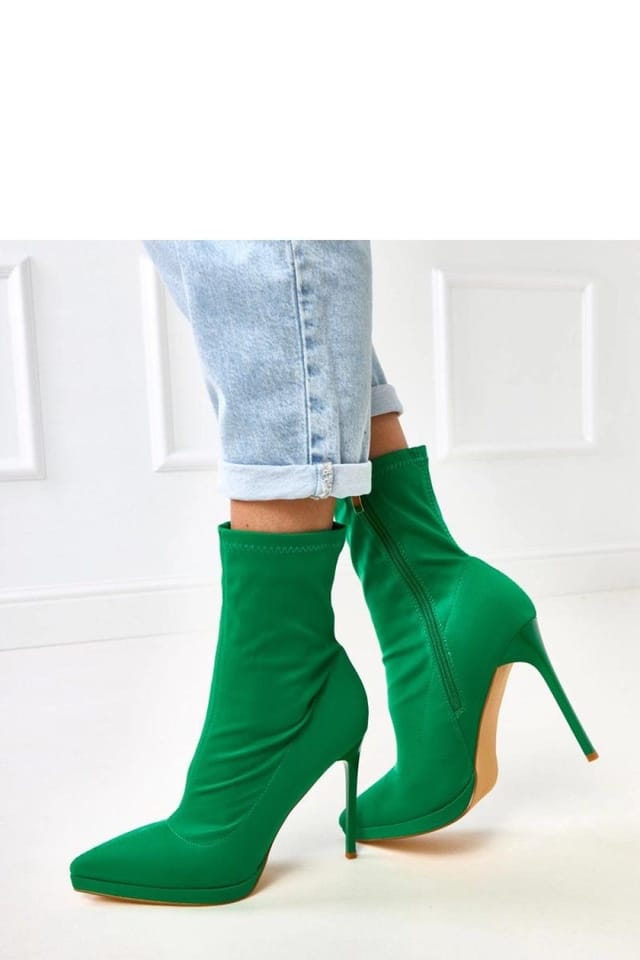 Love Lace Love Lace Women's Satin Stiletto Ankle Boots with Zip Closure & Small Platform in Green - 3