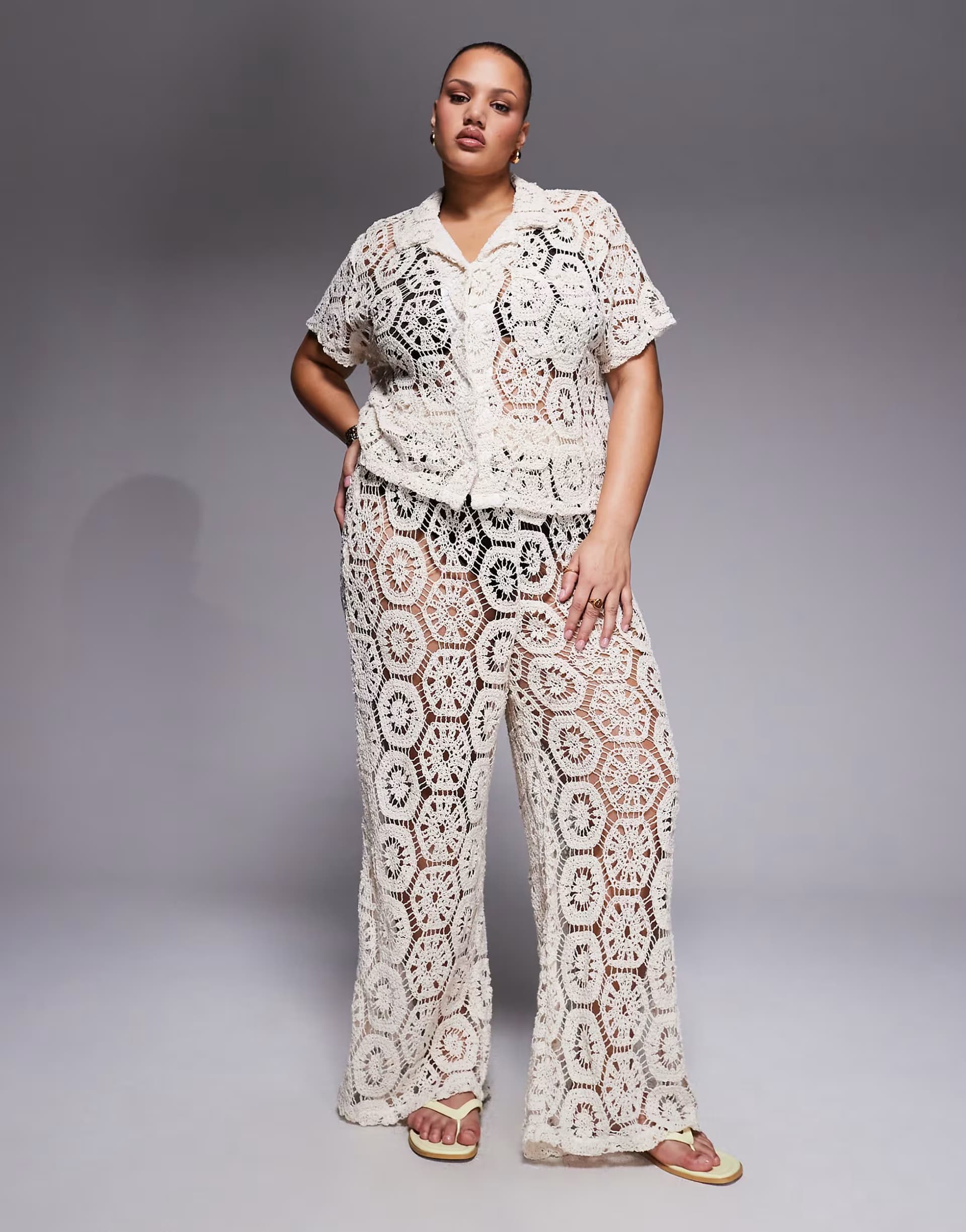 ASOS South Beach Curve crochet beach co-ord in cream