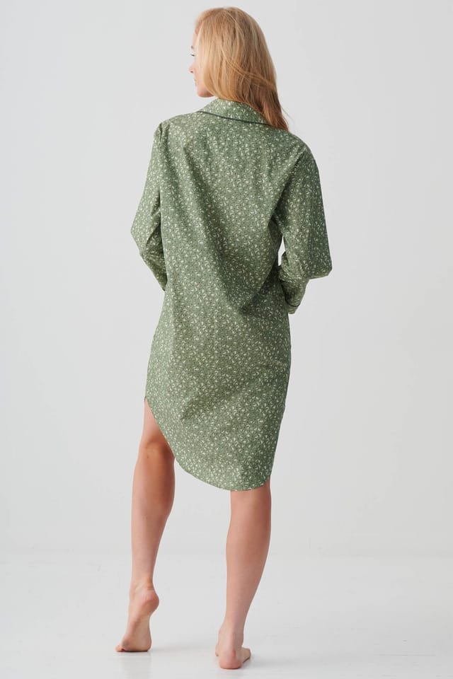 British Boxers British Boxers Women's "Shrub Sage Flower" Crisp Cotton Nightshirt in Pale Green - 3