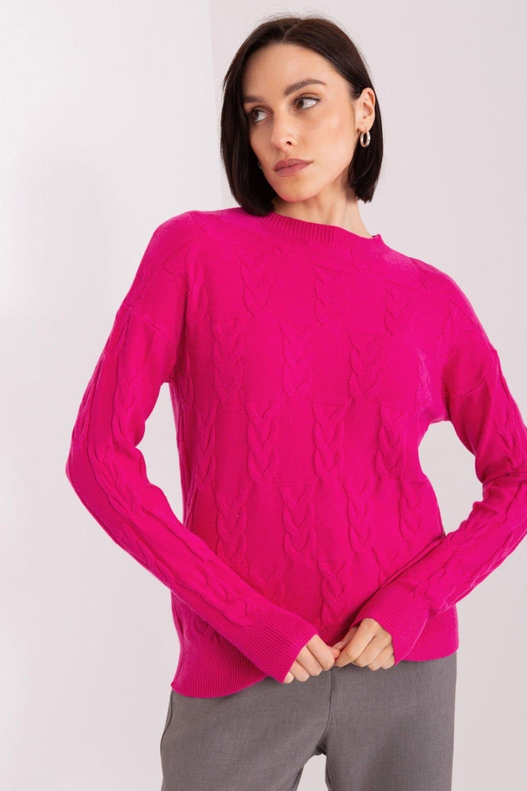 Love Lace Love Lace Women's Textured Round Neck Overhead Sweater in Pink