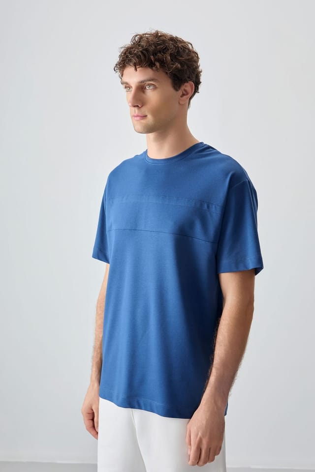Tommy Life Tommy Life Men's Oversized Crew Neck T-Shirt in Cobalt - 3
