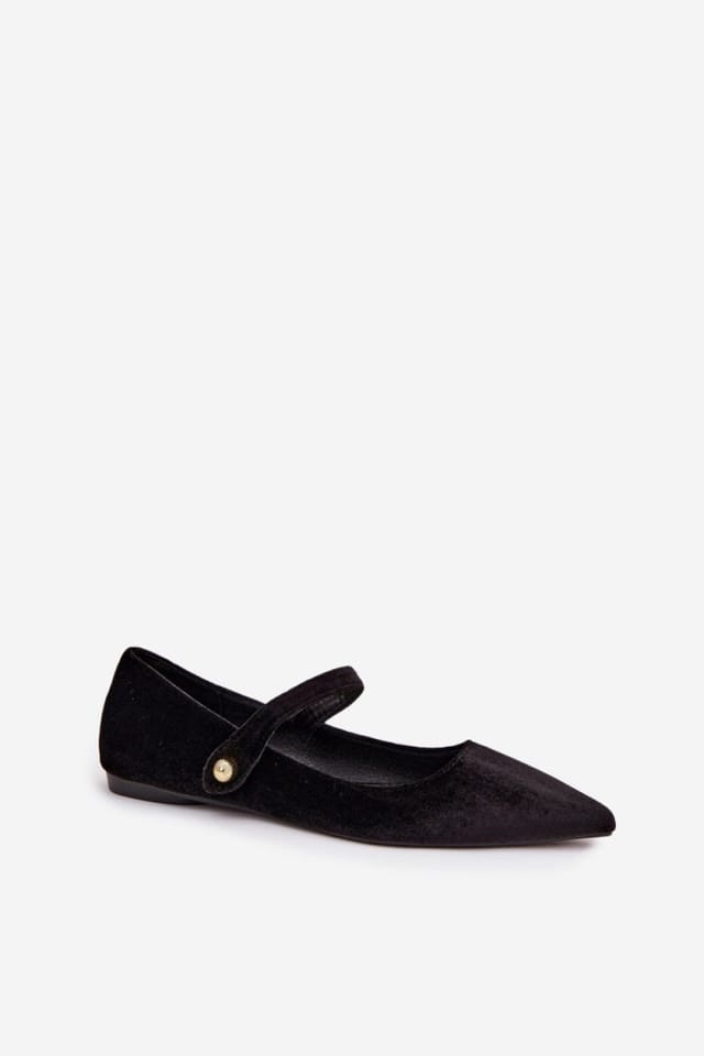 Love Lace Love Lace Women's Velvet Ballet Flats with Pointed Toe Strap & Velcro Gold in Black - 2