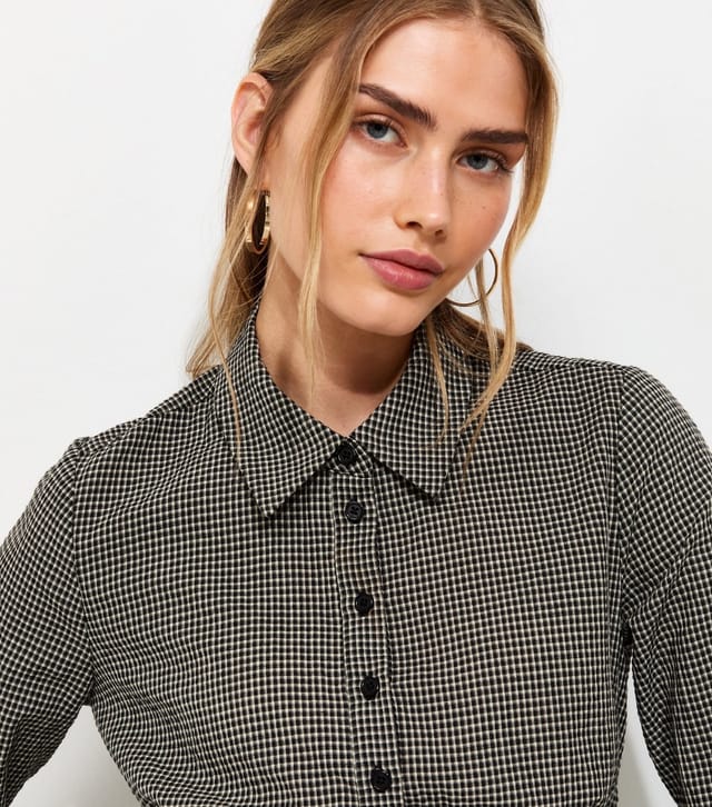 New Look Women's Black Cotton Check Fitted Long Sleeve Shirt New Look - 3
