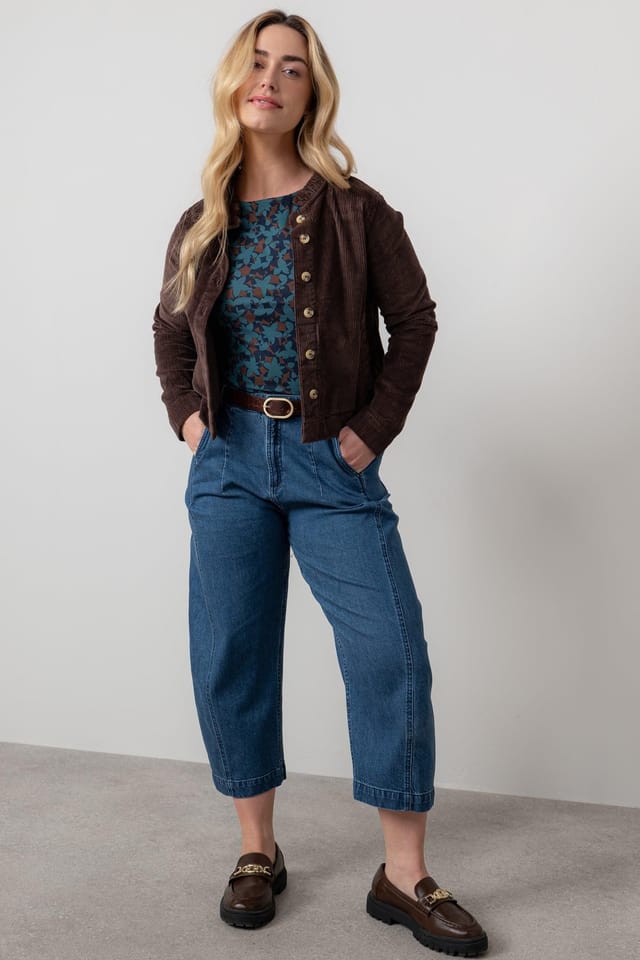 Lily & Me Lily & Me Women's Rene Stretch Jumbo Cord Scalloped collar Jacket in Chocolate - 3