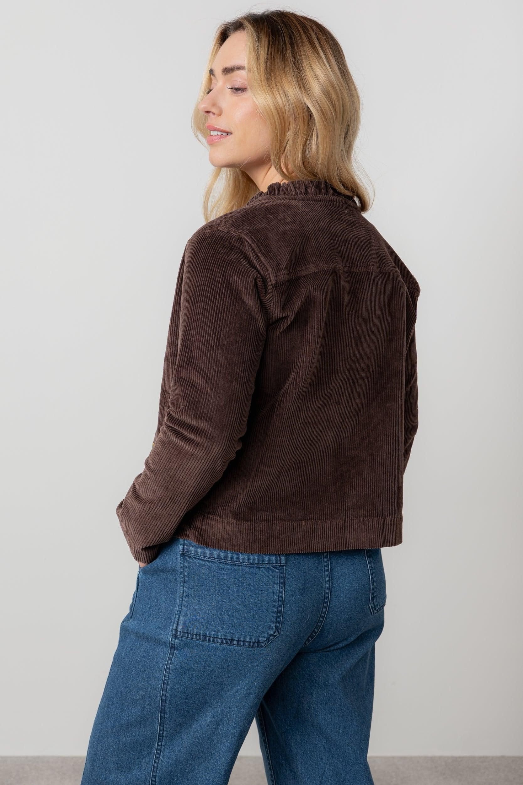 Lily & Me Lily & Me Women's Rene Stretch Jumbo Cord Scalloped collar Jacket in Chocolate - 4