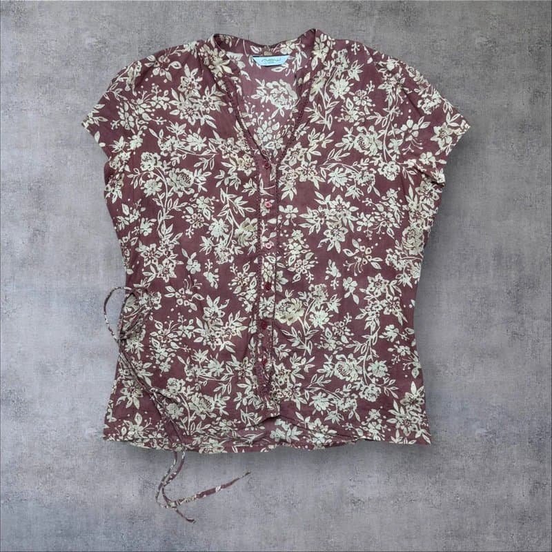 New Look New Look Floral Blouse UK 14 Cotton Vintage Y2K Romantic Bohemia Brown Top