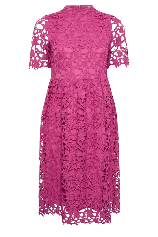 Yours Yours Women's Lace Crochet Midi Dress in Pink - 2