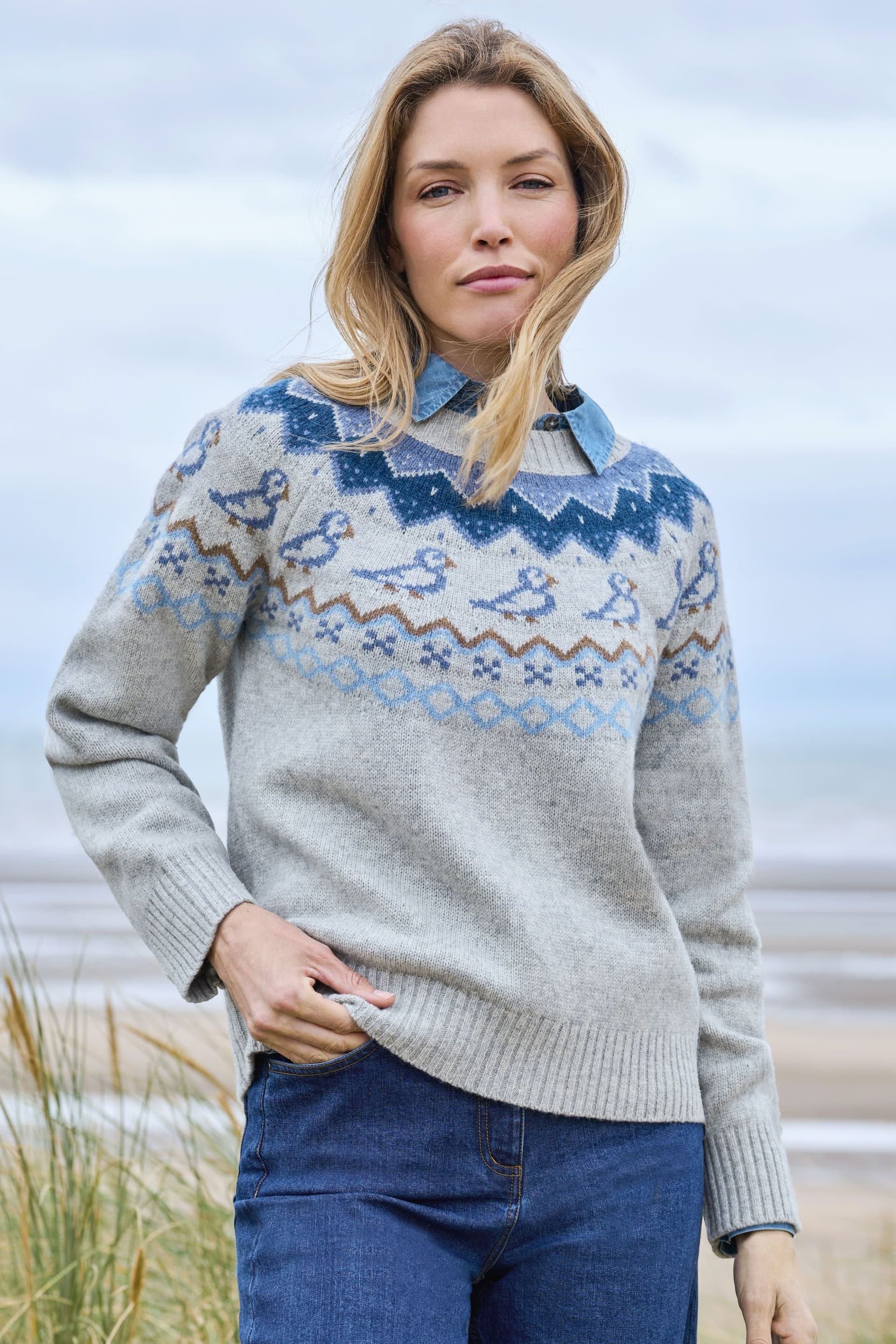 WoolOvers WoolOvers Women's Puffin Jumper in Grey