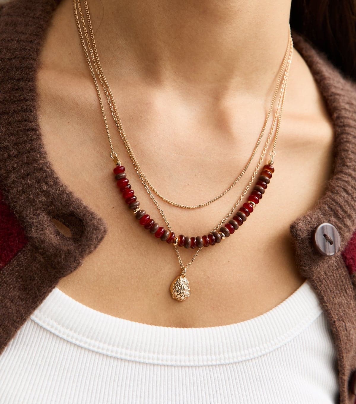 New Look New Look Gold Tone Triple Layer Beaded Necklace