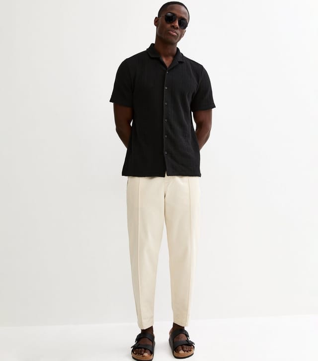 New Look Men's Black Relaxed Fit Textured Revere Collar Shirt New Look - 3