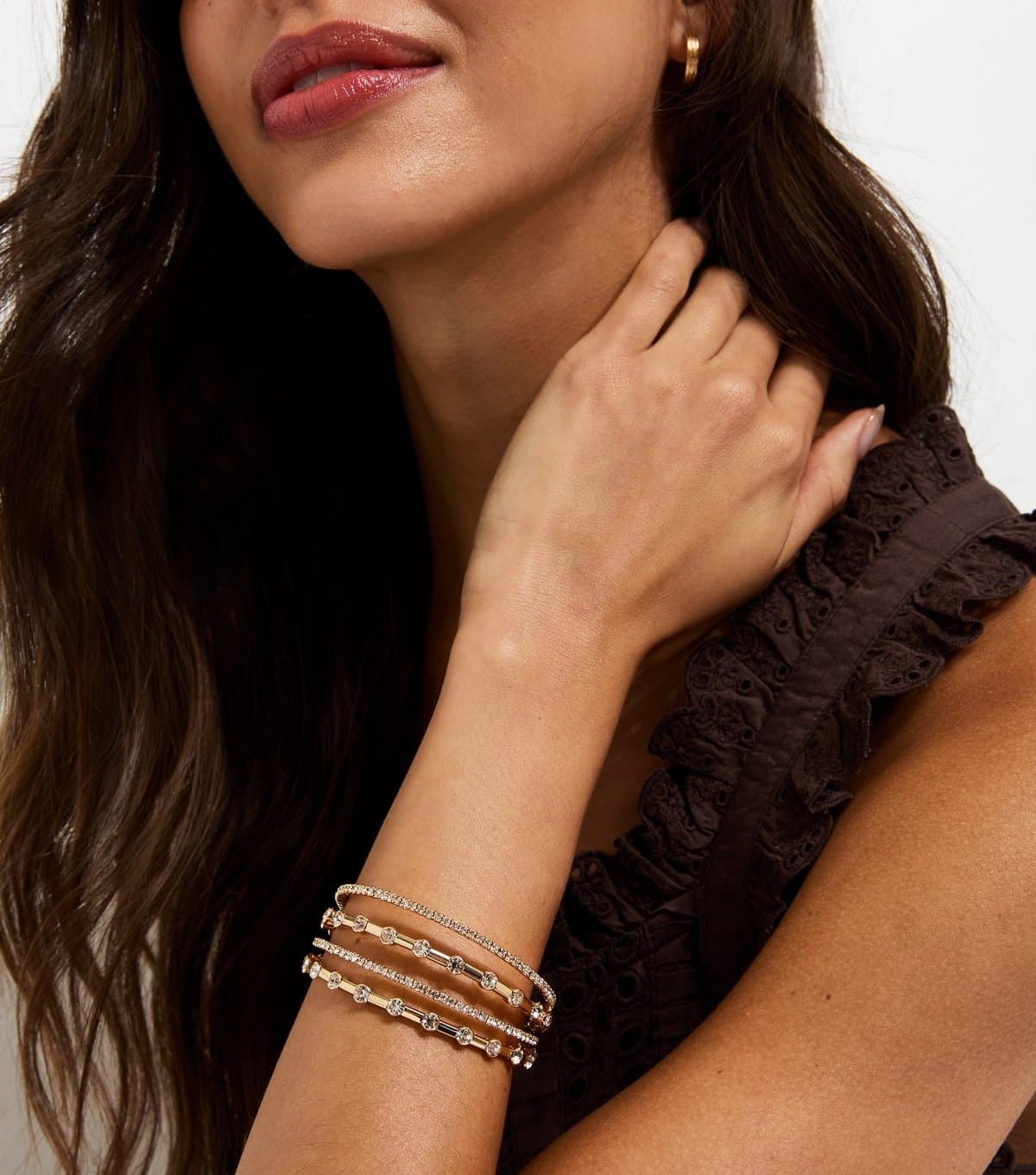 New Look Gold Tone Four Row Diamante Embellished Cuff New Look