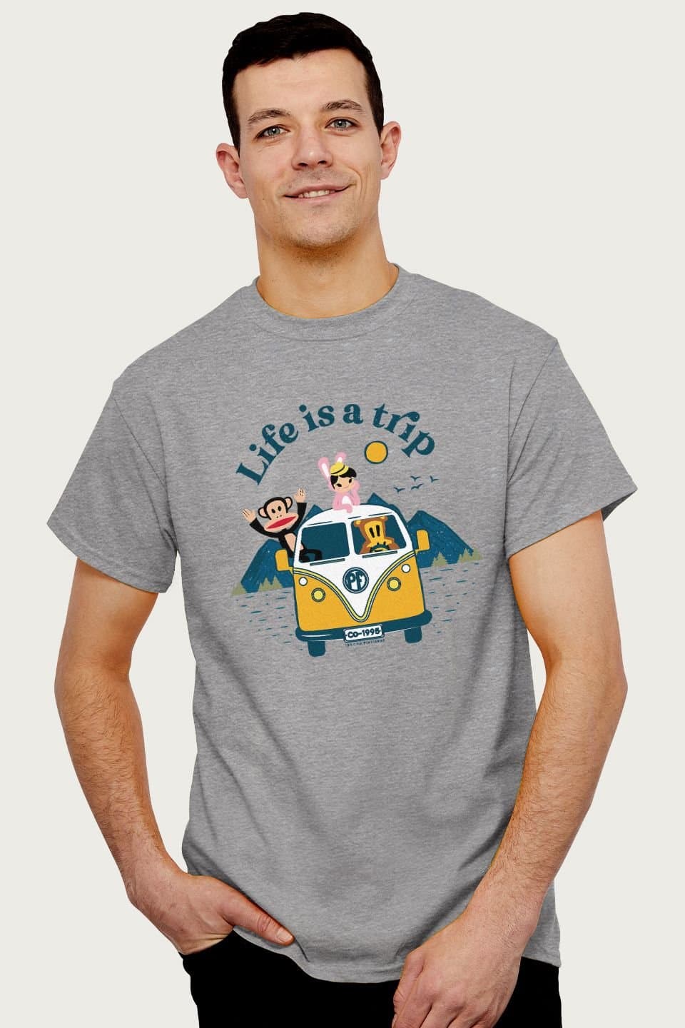 Paul Frank Paul Frank Men's Julius & Co Life Is A Trip Camper T-Shirt in Mid Grey