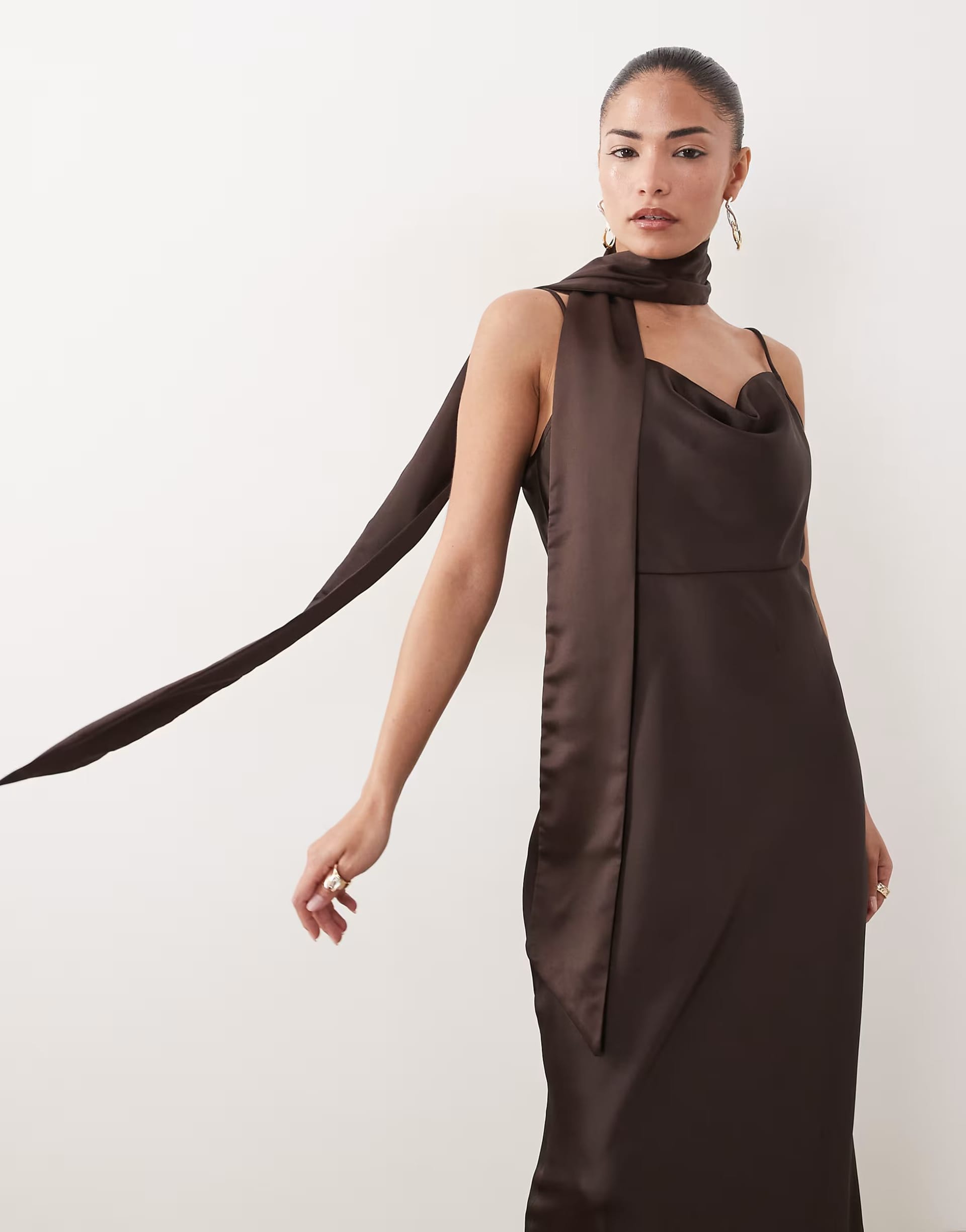 Vero Moda Petite Chocolate Brown Satin Cami Midi Dress