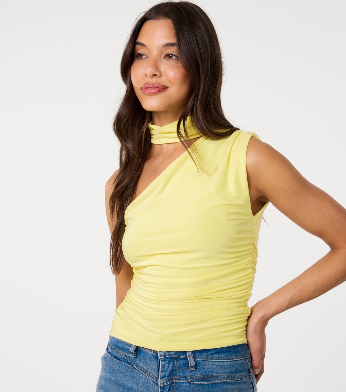 Pink Vanilla Light Yellow Slinky One Shoulder Halter Top