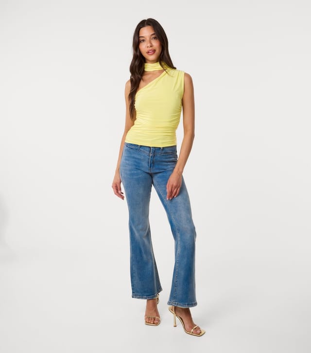 Pink Vanilla Women's Light Yellow Slinky One Shoulder Halter Neck Top Pink Vanilla New Look - 2