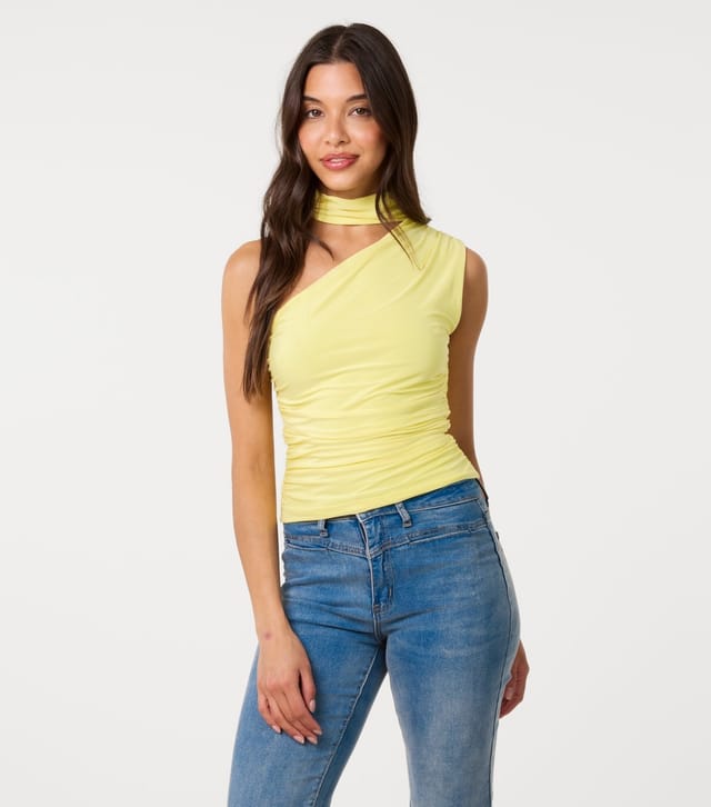 Pink Vanilla Women's Light Yellow Slinky One Shoulder Halter Neck Top Pink Vanilla New Look - 3