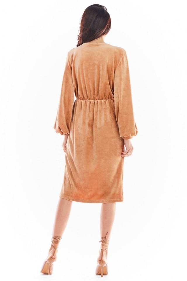 Love Lace Love Lace Women's Velour Envelope Evening Dress with Flared Sleeves Style 150748 in Tan - 3