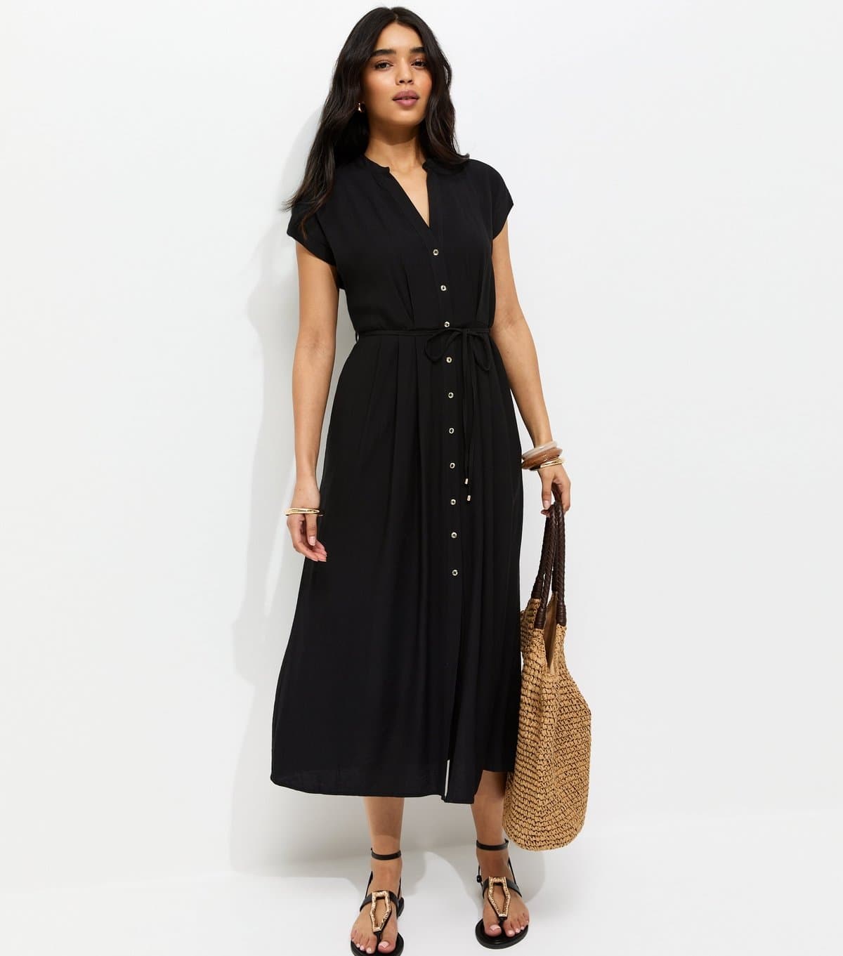 New Look Women's Black Toggle Shirt Midi Dress New Look