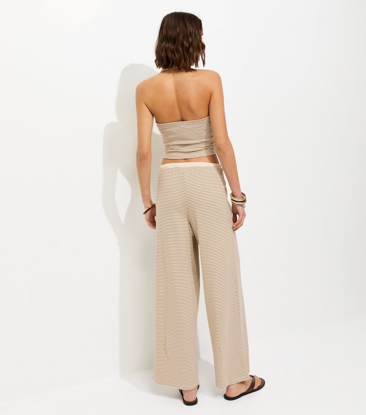 New Look Women's Cream Stripe Drawstring Wide Leg Trousers New Look - 4