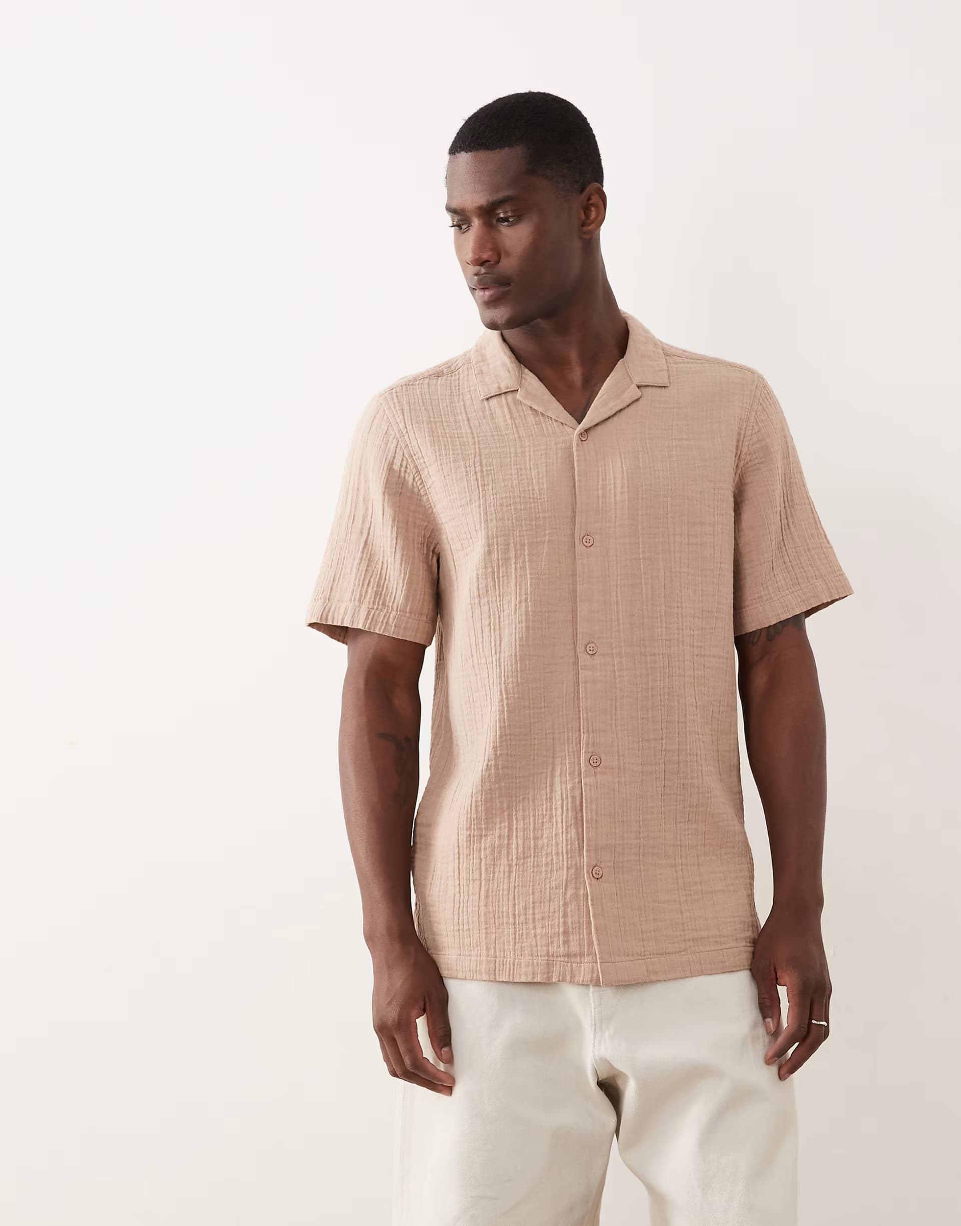 ASOS New Look textures short sleeve shirt in beige