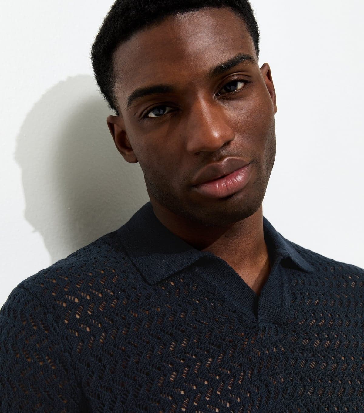 Only and Sons Men's Navy Regular Open Knit Polo Shirt Only and Sons New Look