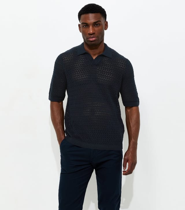 Only and Sons Men's Navy Regular Open Knit Polo Shirt Only and Sons New Look - 2