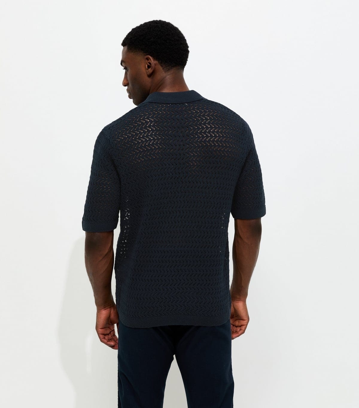 Only and Sons Men's Navy Regular Open Knit Polo Shirt Only and Sons New Look - 4