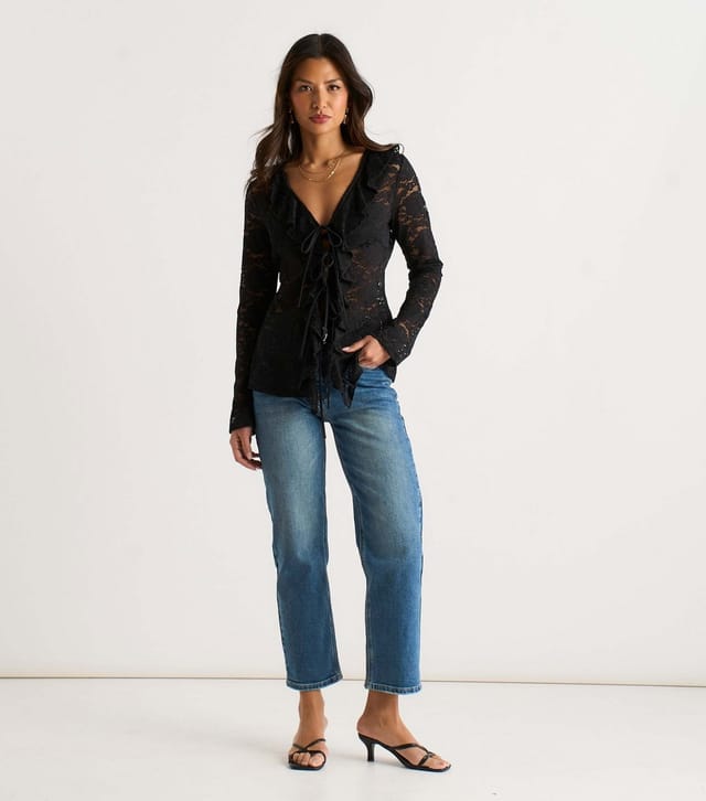 Gini London Women's Jersey Lace Tie Front Blouse Gini London New Look - 2