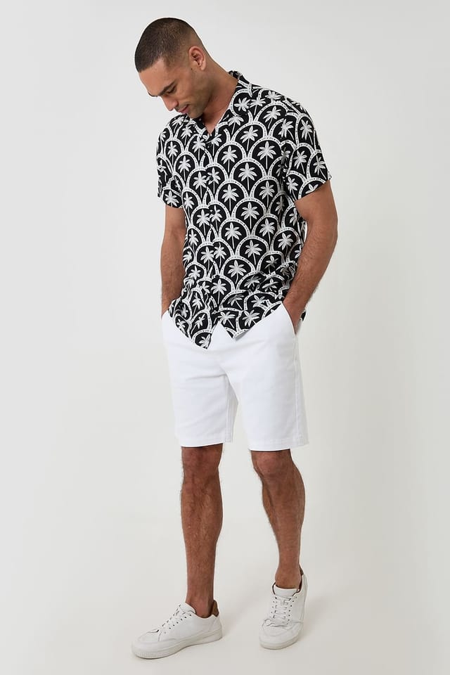 Threadbare Threadbare Men's Palm Tree Print Short Sleeve Shirt in Black - 3